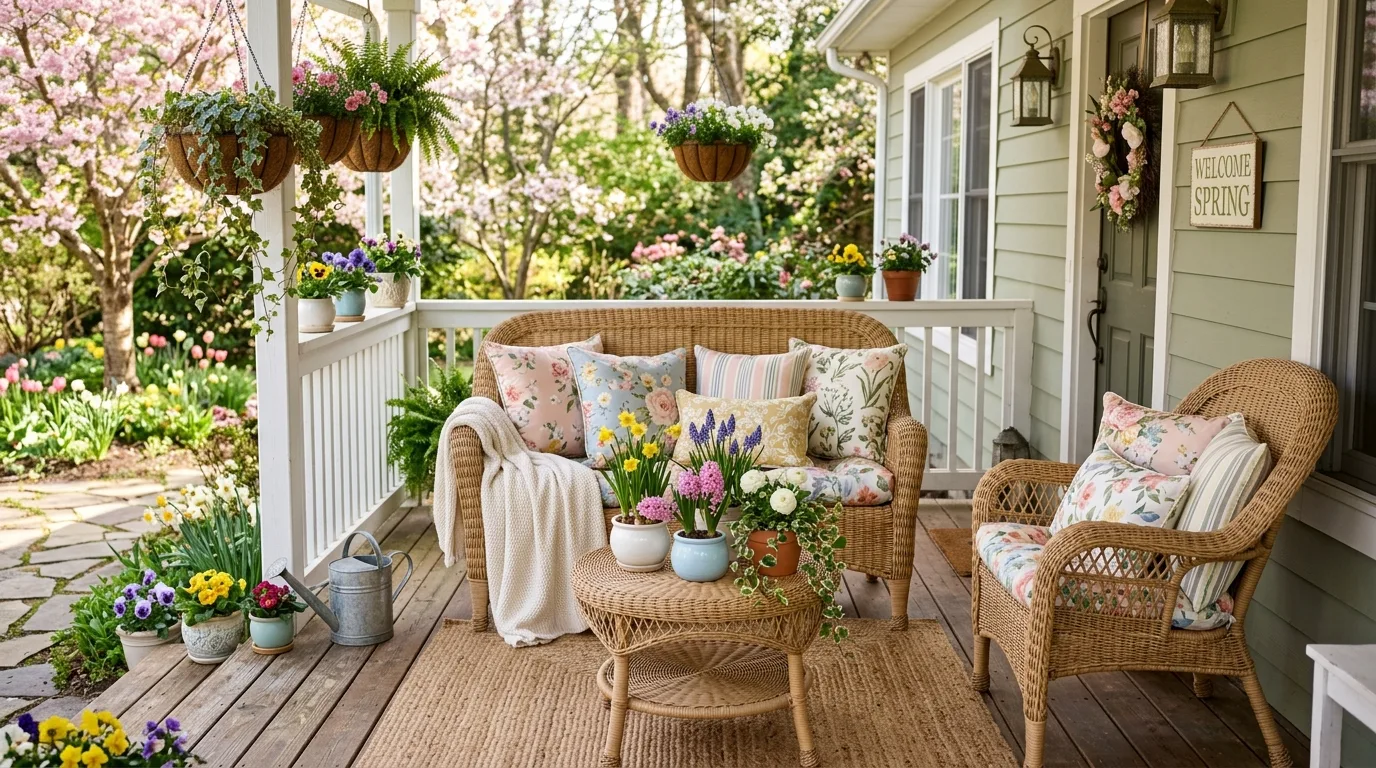 Spring Porch With Wicker Furniture